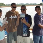CMI marine science students look at data collected from a YSI sonde.