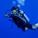 ASCC marine science student wearing scuba underwater